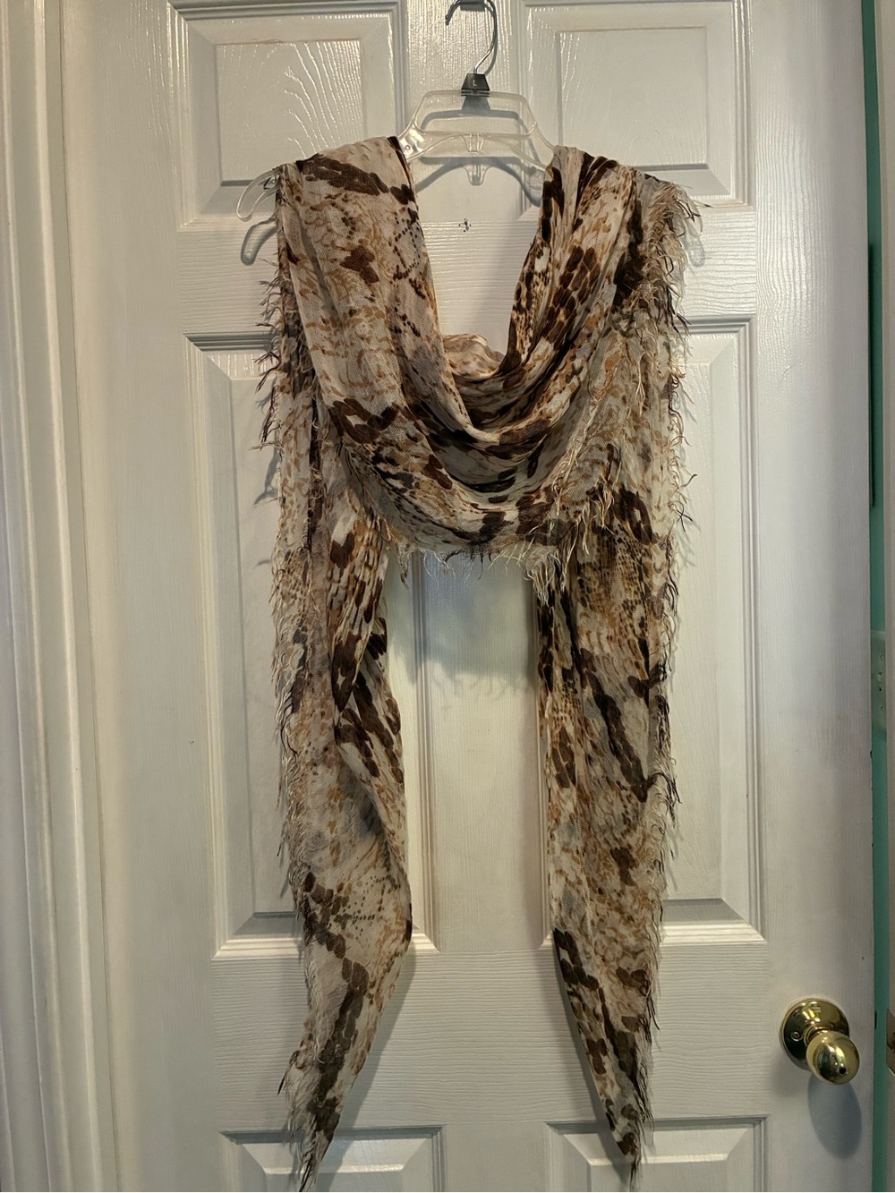 Lightweight Brown and Cream Faux Snakeskin Patterned Scarf